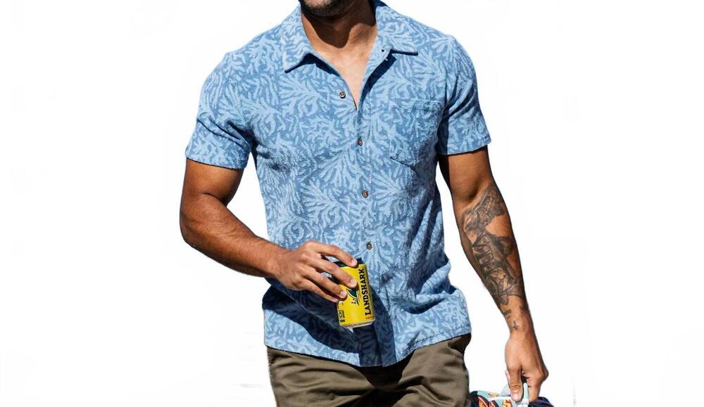 NEW CRIQUET terrycloth button down shirt in blue reef jacquard